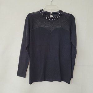 Hayden Park Sweater Women S Sweatheart‎ Neck Sheer Beaded Long SleeveHP3308